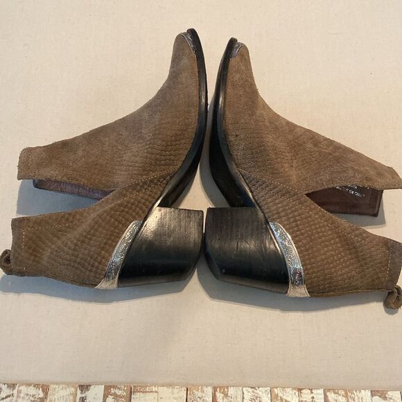 Jeffery Campbell Cromwell olive green Suede Ankle Boots silver tips size 9 - Picture 9 of 11